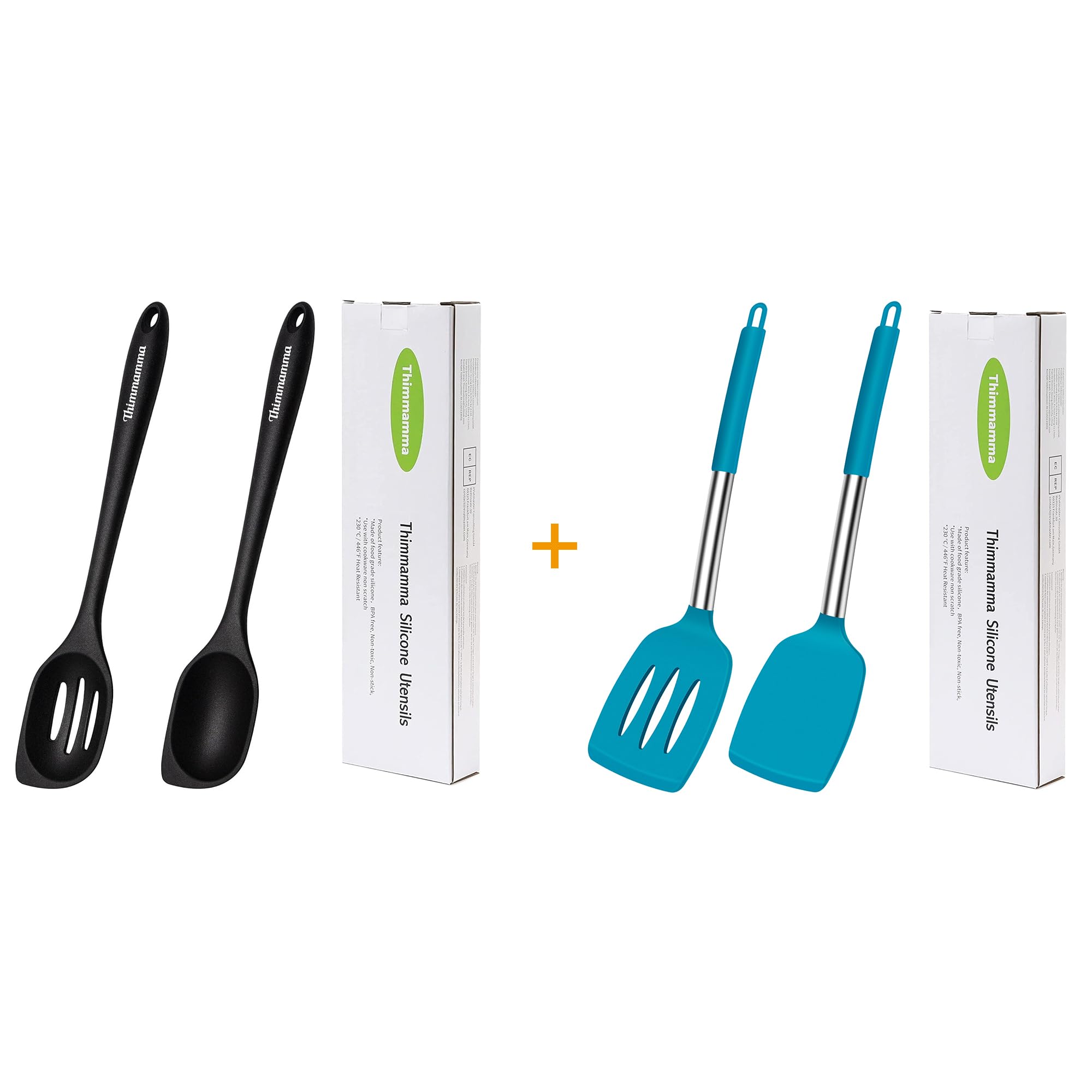 Silicone Cooking Spoon, Nonstick Kitchen Spoons for Cooking, Slotted and Solid Serving Spoon Heat Resistant & Silicone Cooking Spatula Turner, Heat Resistant Large Silicone Slotted Spatula Solid Spatu