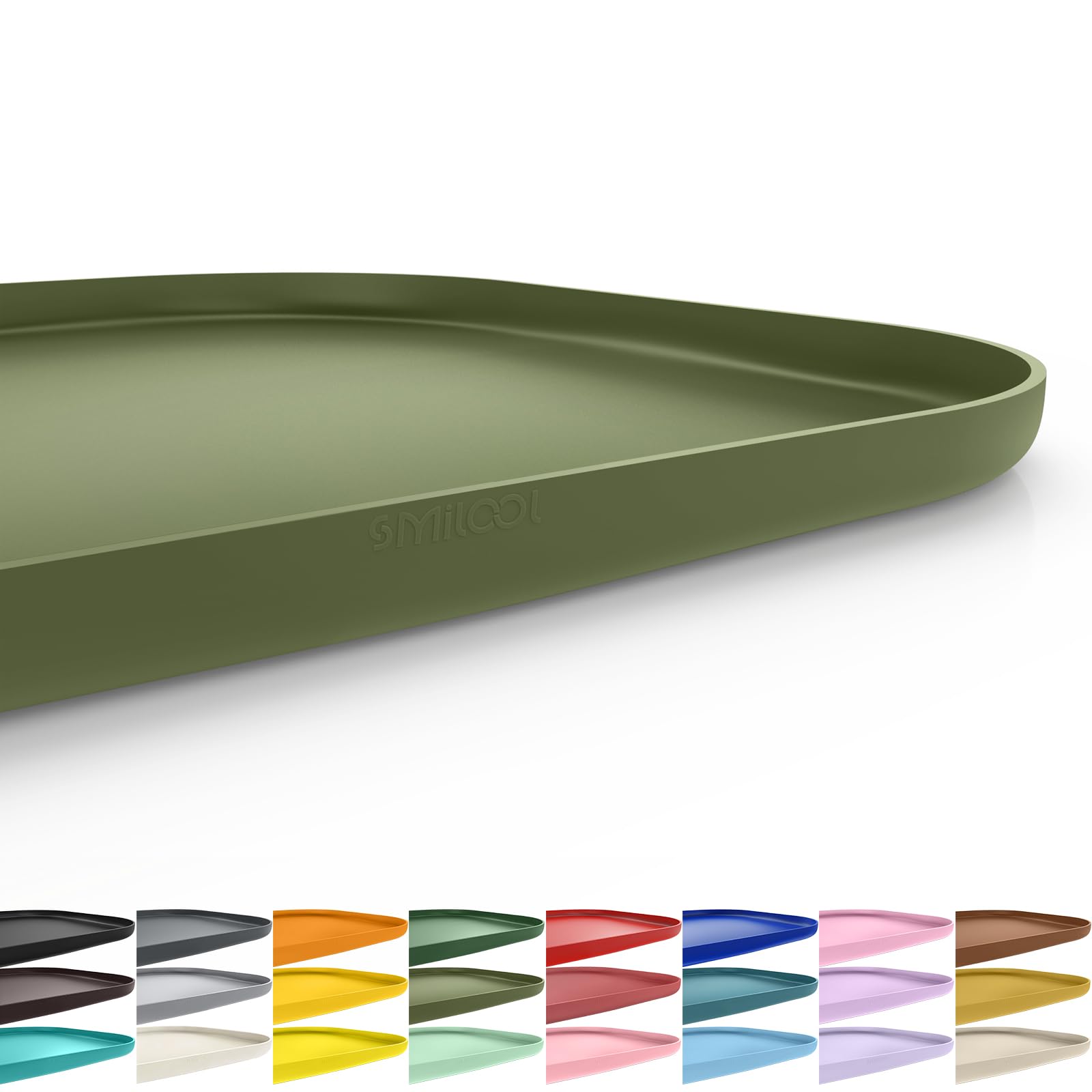 SMILOOL Silicone Pet Food Mat with Raised Edge for Food and Water Bowl, Dog Feeding Mats, Cat Food Trays for Floor Waterproof, Rubber Tray for Dogs and Cats, 24 x 16 x 0.8 Light Olive Green โ image 1