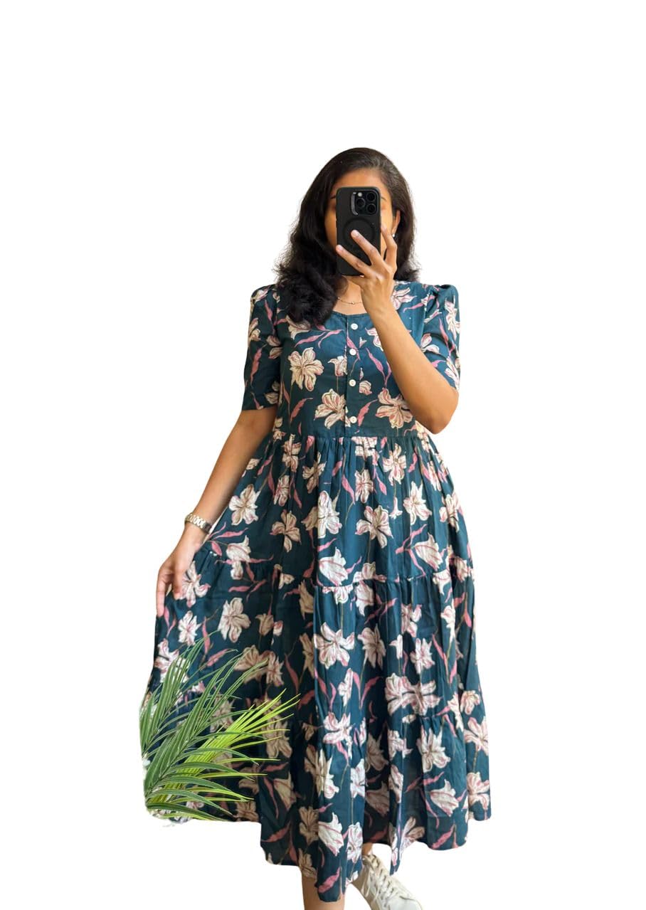 da desi art Women's Rayon Floral Printed Midi Dress Short One Piece-picture-17