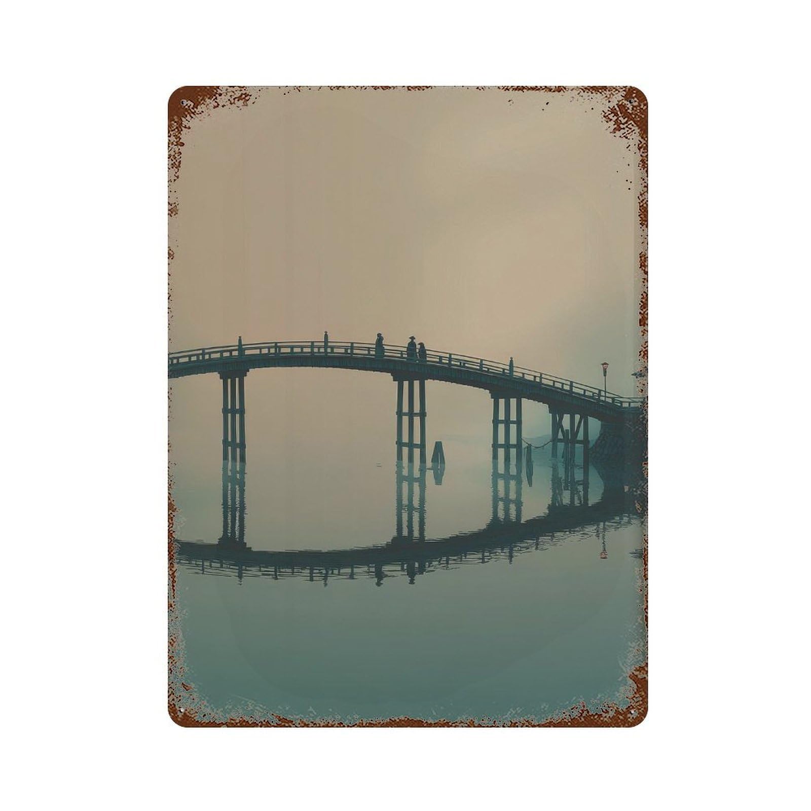 xiaoxiaoshen Japanese Bridge. Minimalist Serene Wall Decor Art Metal Tin Poster Modern Home Decor Art Home Bar Shop Decorations Vintage Sign 40x30cm
