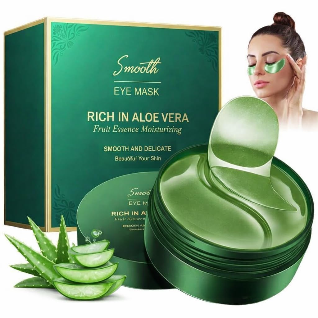 Smooth Aloe Vera Eye Mask, Moisturizing Under Eye Patches with Collagen, Hyaluronic Acid, Niacinamide and Glycerin, Fruit Essence Formula for Dark Circles and Puffiness-image-24