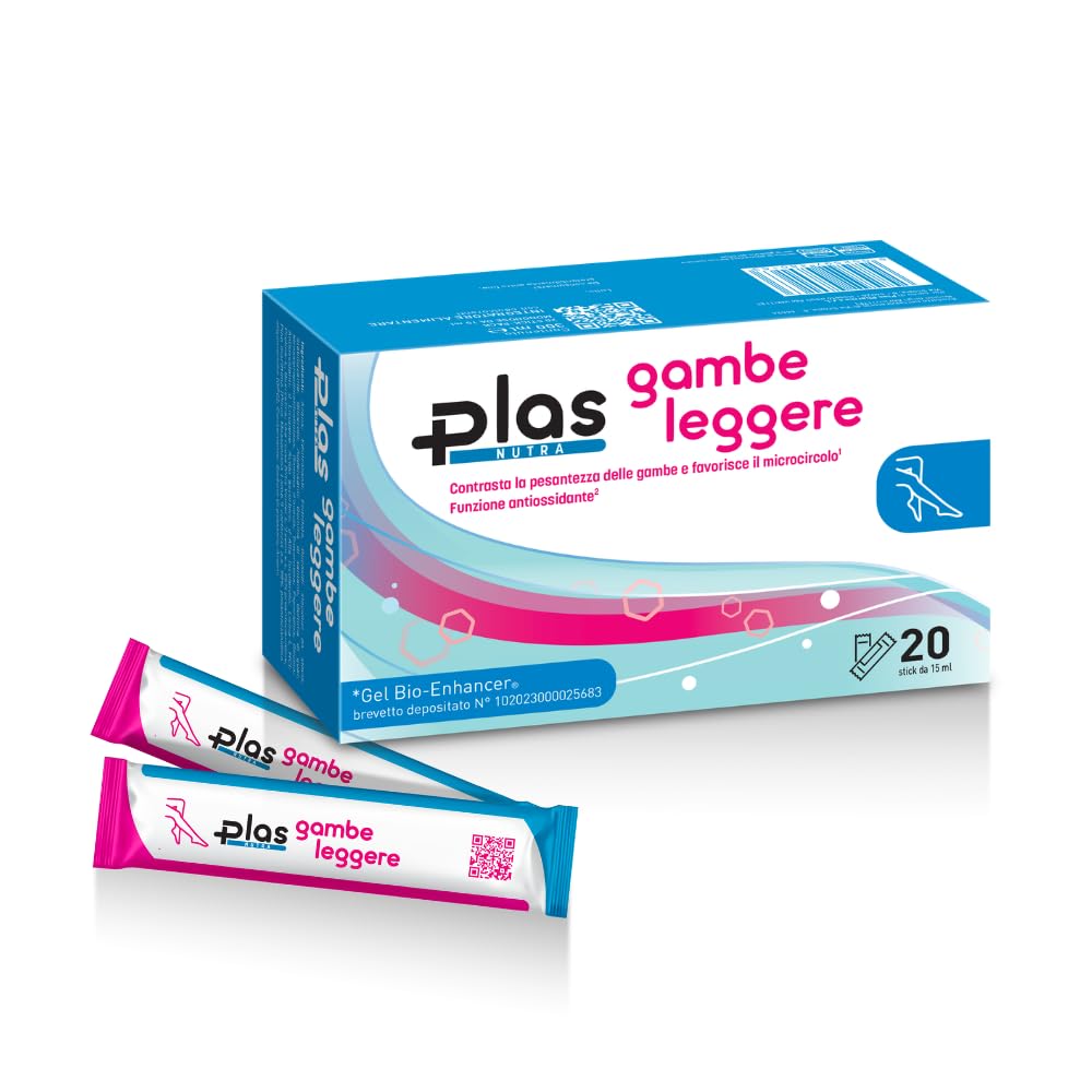 Plas Pharma® Gambe Leggere - Integratore Drenante Forte per Ritenzione Idrica Vene Varicose Capillari Microcircolo e Circolazione Gambe con 20 Stick Gel da 15 ml - Made in Italy