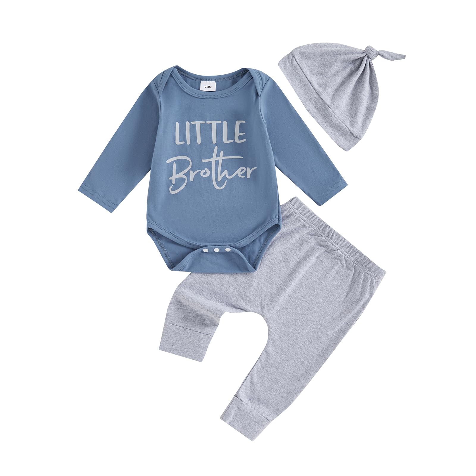 Douhoow Newborn Baby Boy Clothes Cute Letters Baby Boy Romper +Long Pants +Hat 3PCS Baby Fall Winter Outfits (Gray, 0-3 Months)