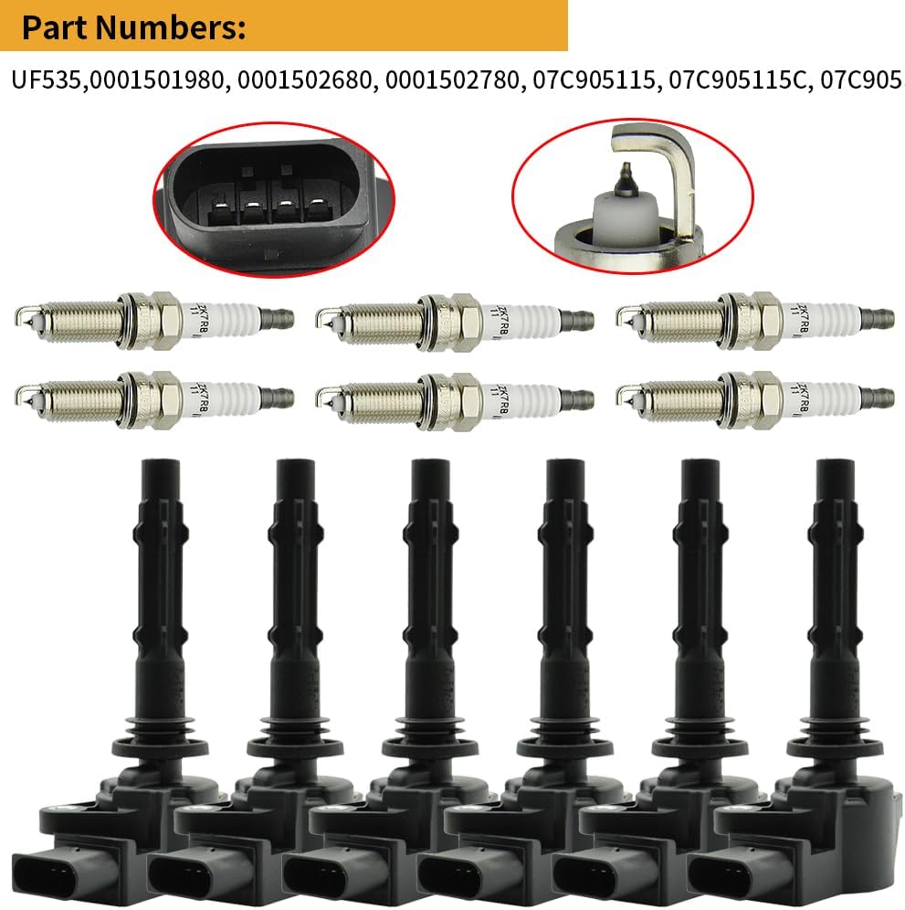 6Pcs UF535 Ignition Coils & Spark Plug Compatible with Dodge Freightliner Sprinter Mercedes-Benz C230 C250 C280 C300 C63 Cl550 Clk350 Cls500 E280 E300 E350 E400 E550 G550 G63 Gl450 Gl550