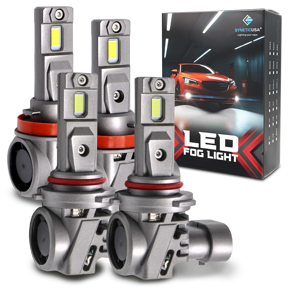 Syneticusa H11+9005 Combo Light Bulbs All In One 800% Super Brighter 6500K Driving Light Bulbs with Fan, Plug and Play, Off-Road Use or Fog Light, Pack of 4