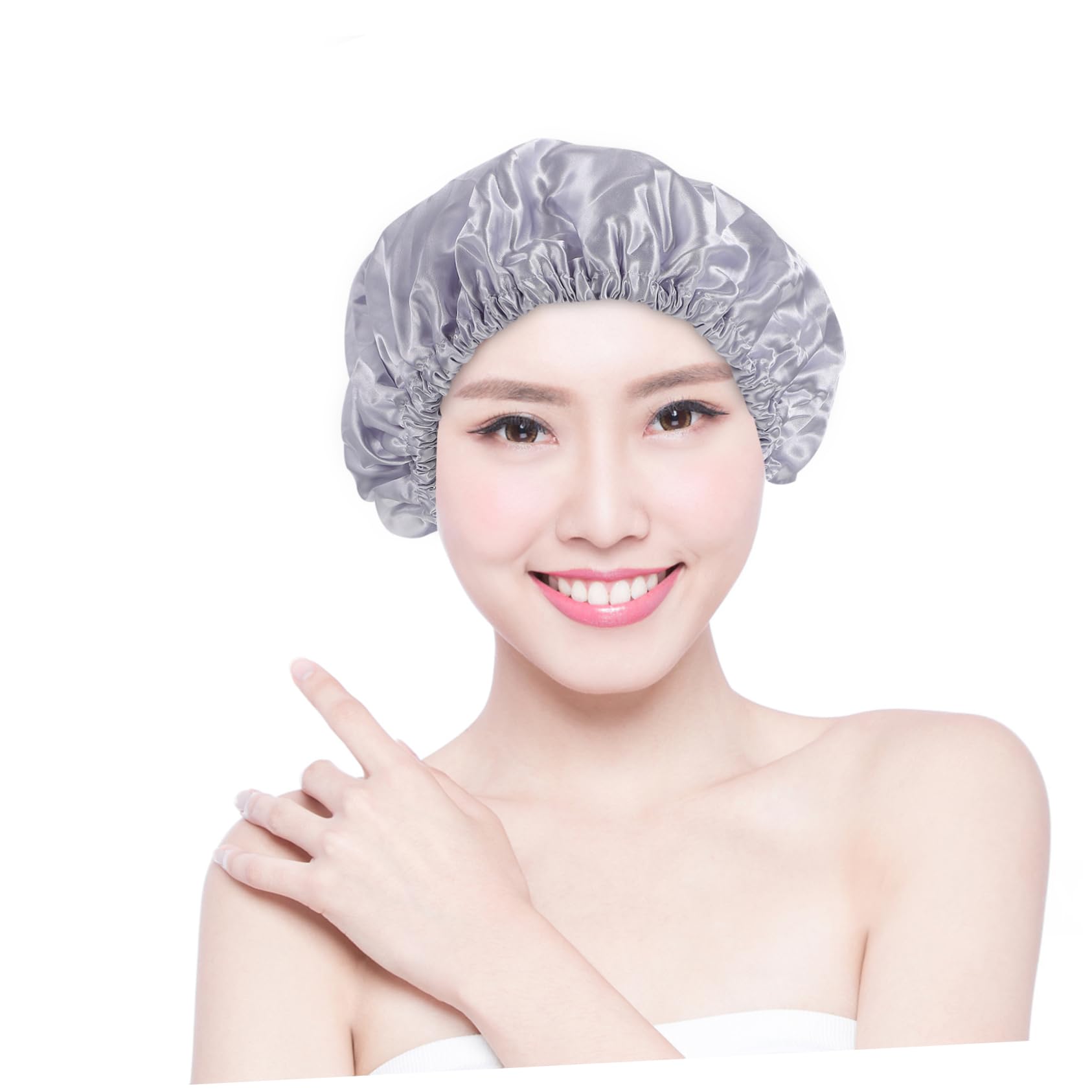 3 piezas Gorro de Ducha Reutilizable para Mujeres de Material Peva y Satén y Duradero para Baños y Lavado de Diseño Colores Sólidos Rosa Melocotón Gris