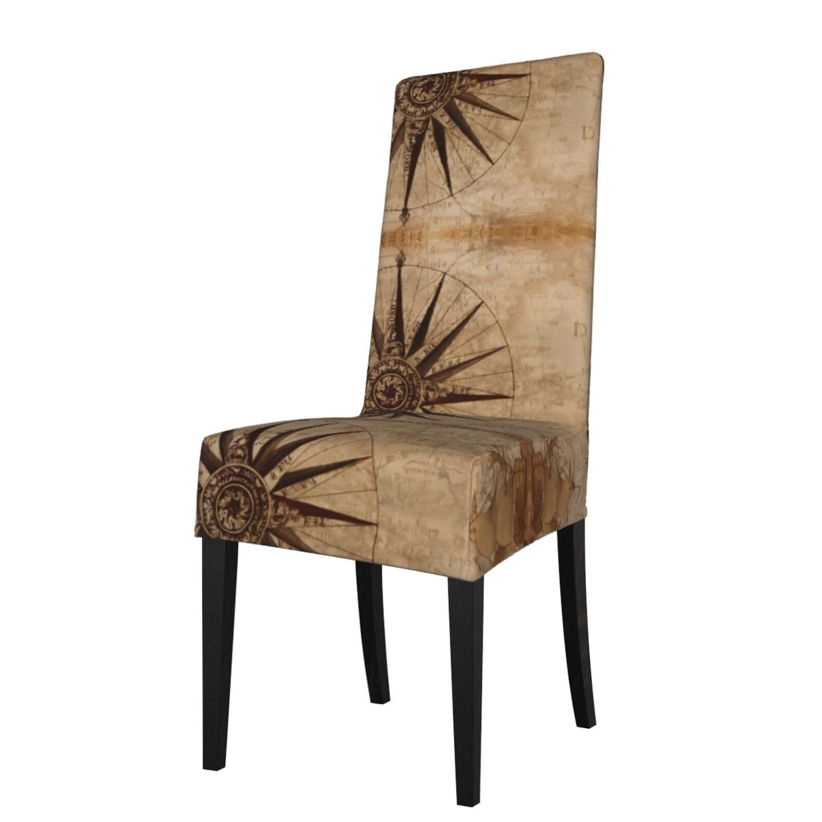 HLSBSSL Compass Map Nautical Printed dining chair covers, wrinkle-resistant and iron-free, suitable for hotels, banquets, and conferences
