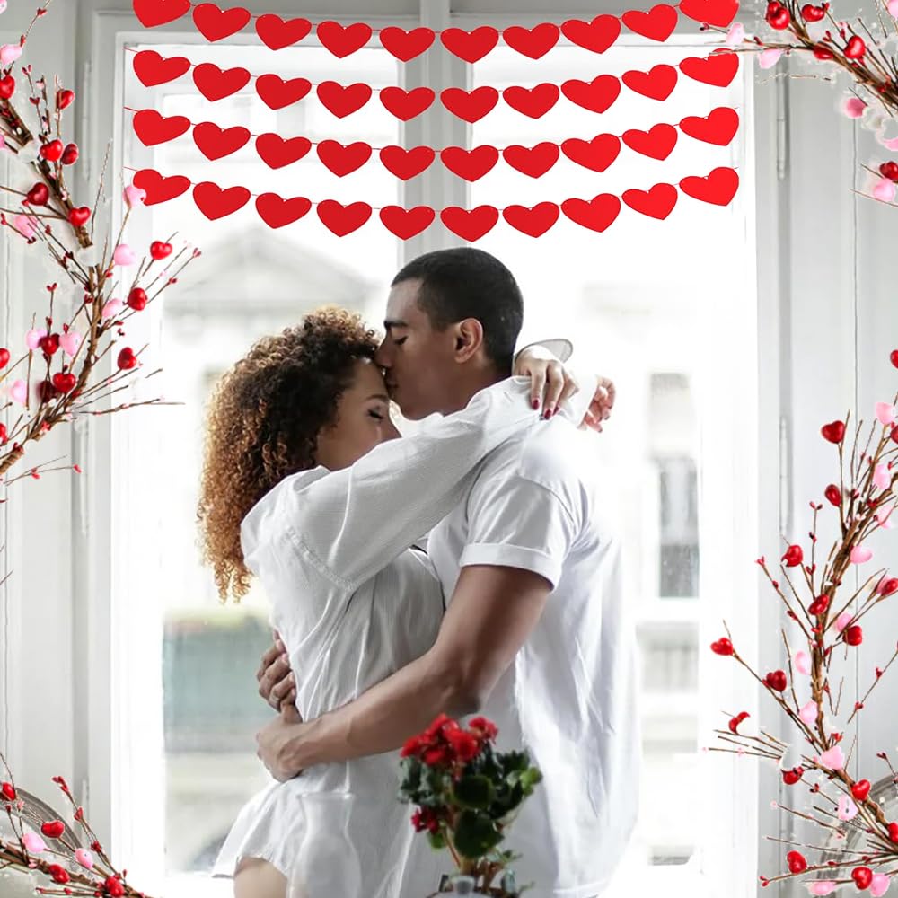 Künstliche Girlande, 1,5 m, rot-rosa-weißes Herz und Beeren, künstliche Girlande, Dekorationen für Valentinstag, Frühling, Hochzeit, Party, Heimdekoration
