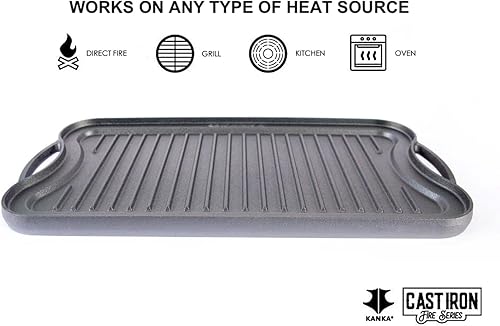 Miniatura 3 de KANKA Parrilla de hierro fundido – Plancha reversible extragrande de doble cara para estufa de gas, placa de parrilla para barbacoa, sartén superior