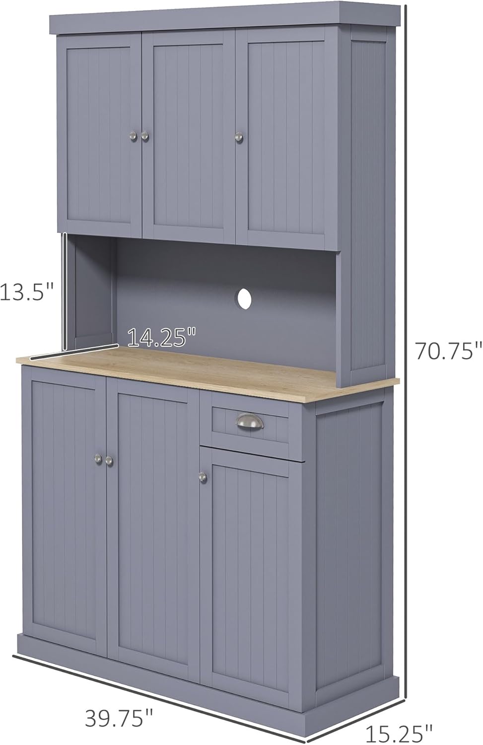 71" Black Modern Farmhouse Kitchen Pantry Storage Cabinet with Hutch