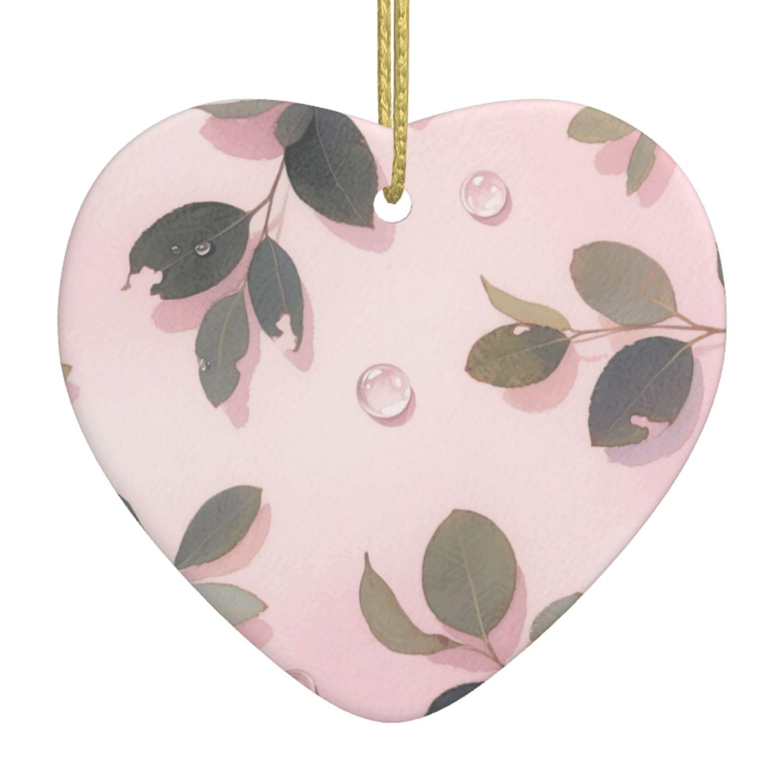Eucalyptus Leaves Watercolor Christmas Ornament 2025 Heart Ceramic Hanging Ornaments for Home Decor Christmas Decorations with Gold Rope Double-Sided Xmas Tree Ceramic Hanging for Holiday Party
