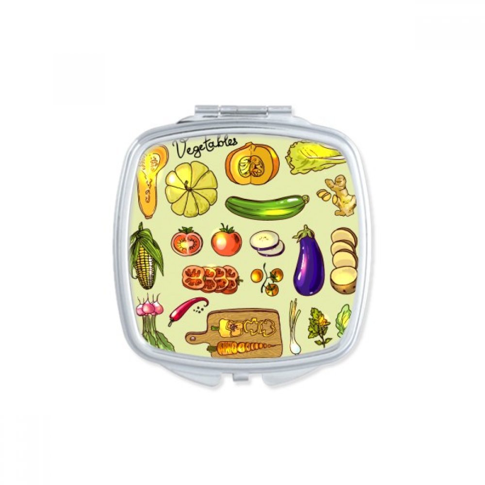 Vegetables Eggplant Pumpkin Ginger Square Mirror Portable Compact Pocket Makeup Double Sided Glass