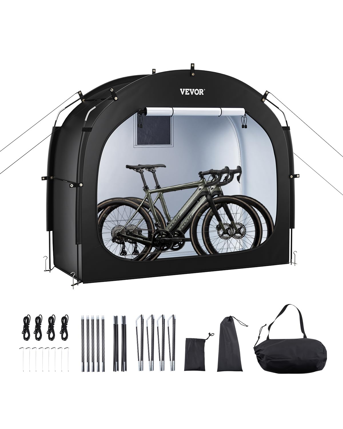 VEVOR Bike Storage Shed Tent, 1-2 Bikes, Outdoor Spacious Bike Storage Sheds with Ventilated Window, Waterproof Easy-to-Install Bike Tent with High Strength Fiberglass & Dual Zippers, Fit for Bicycle