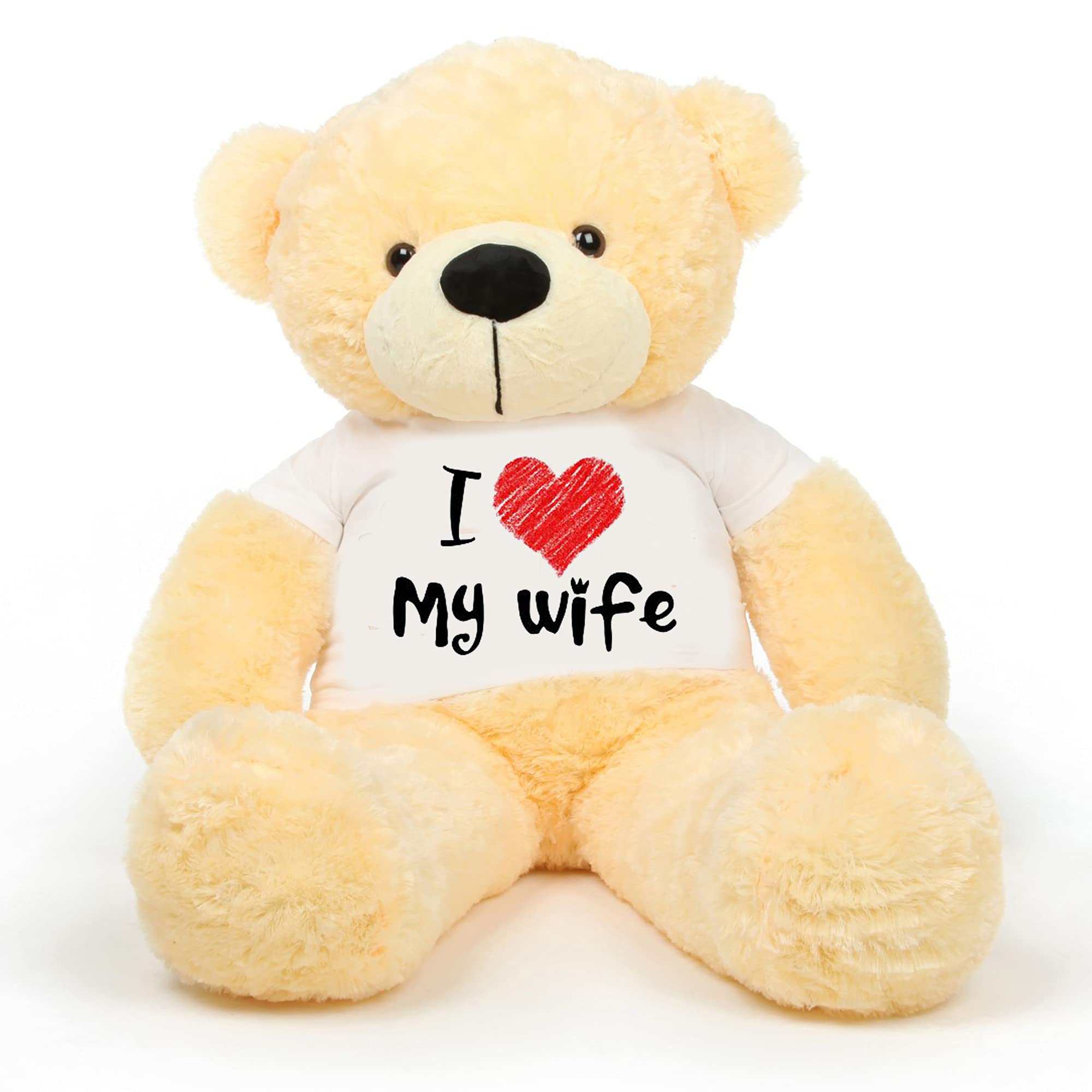 HUG 'n' FEEL SOFT TOYS Big Teddy Bear 3 Feet Long Wearing A I Love My Wife T-Shirt Plush & Stuffed Toys (Bear 91 cm) with Free Heart Shape Pillow Cream