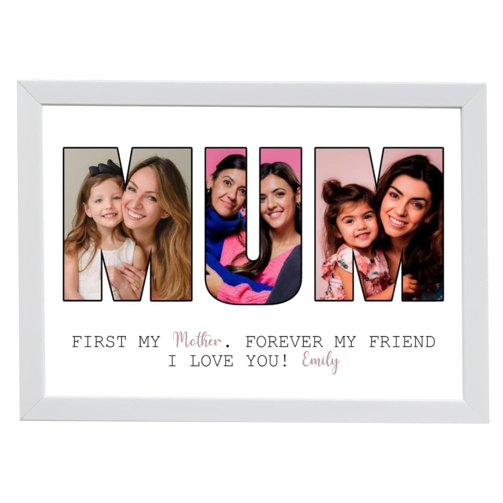 PB TECH Personalised Photo Frame Wall Art A5, A4, A3 Custom Alphabet Picture Gift for Mum, Dad, Grandad, Son, Daughter, Sister, Brother, Mother's & Father's Day (Mum, White, A5 Print Only - No Frame) โ image 1
