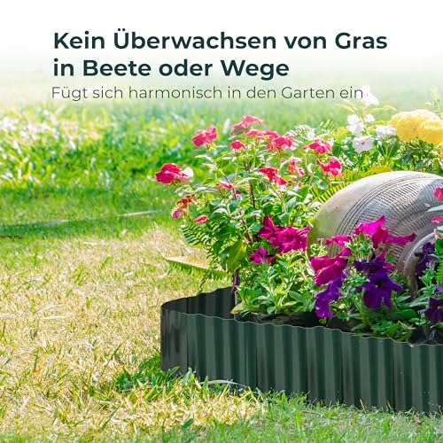 Novatool Beetumrandung 20 cm hoch I 9 Meter I Grün I Beeteinfassung Gießrand Begrenzung Garten Rasenkante Kunststoff Beeteingrenzung Rasenbegrenzung Rasenumrandungen Beetumrandungen