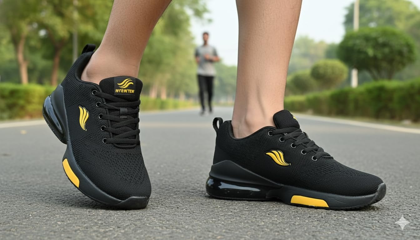 ATGTA Casual Running Shoes for Men | Breathable Mesh Sports Sneakers | Comfortable Footwear (UK Footwear Size System, Men, Numeric, Medium, 10) Black 1