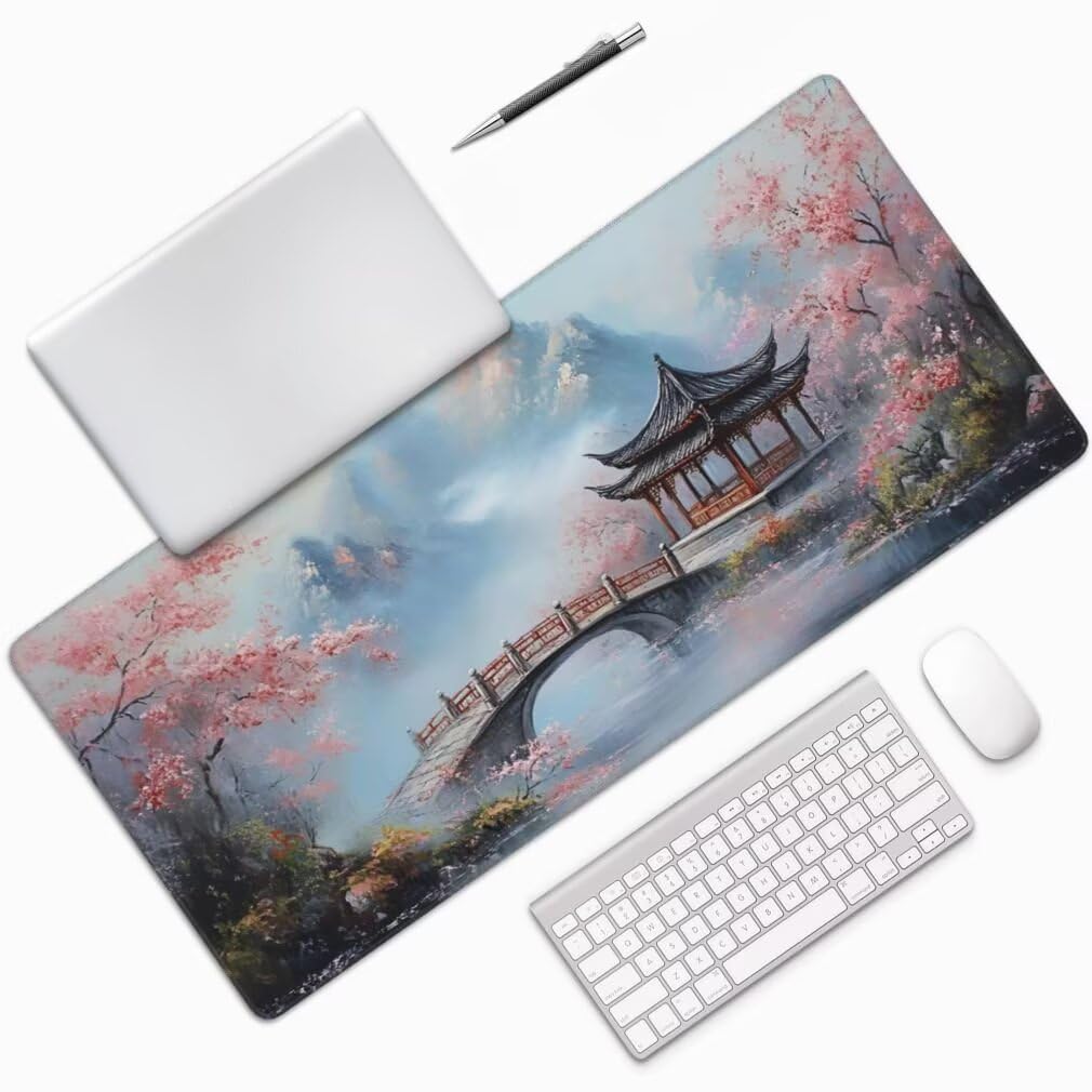 Alfombrilla Raton XXL 1000 x 500 x 3 mm, Mouse Pad Grande Gaming, Alfombrilla de Raton Japonés Mousepad Lavable Desk Mat para Juegos Y Oficina, Impermeable y Antideslizante (Torre Puente) -MP737