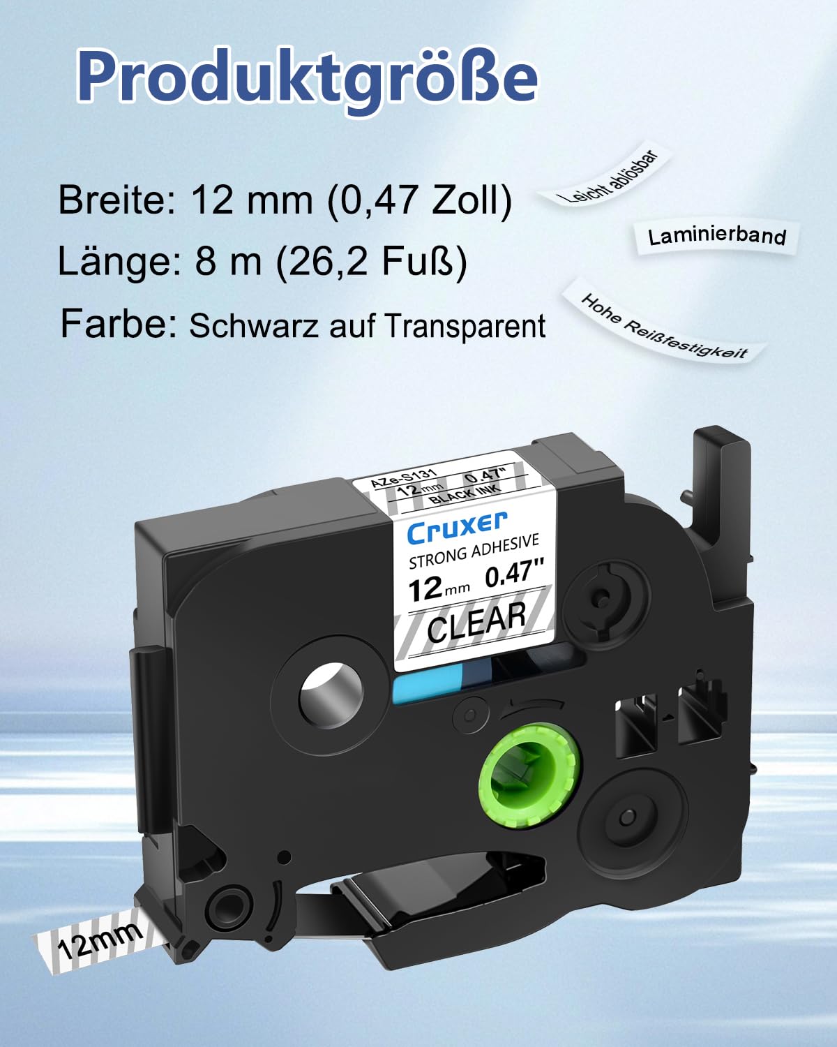Cruxer 20er-Pack Kompatibel mit Ptouch TZe-S131 12 mm Schwarz auf Klar | TZeS131 Stark klebend Laminiertes Etikettenband Ersatz für Ptouch PT-H110 H100 H105 P300BT E110 D200 D210 Etikettendrucker