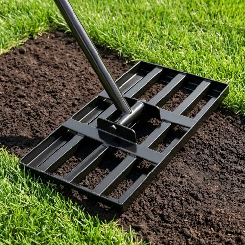 Tegarbed Lawn Leveling Rake for Small Yards & Spot Repair 17x10 Professional Yard Leveler for Soil & Sand Ergonomic Long Handle Landscape Rake Black