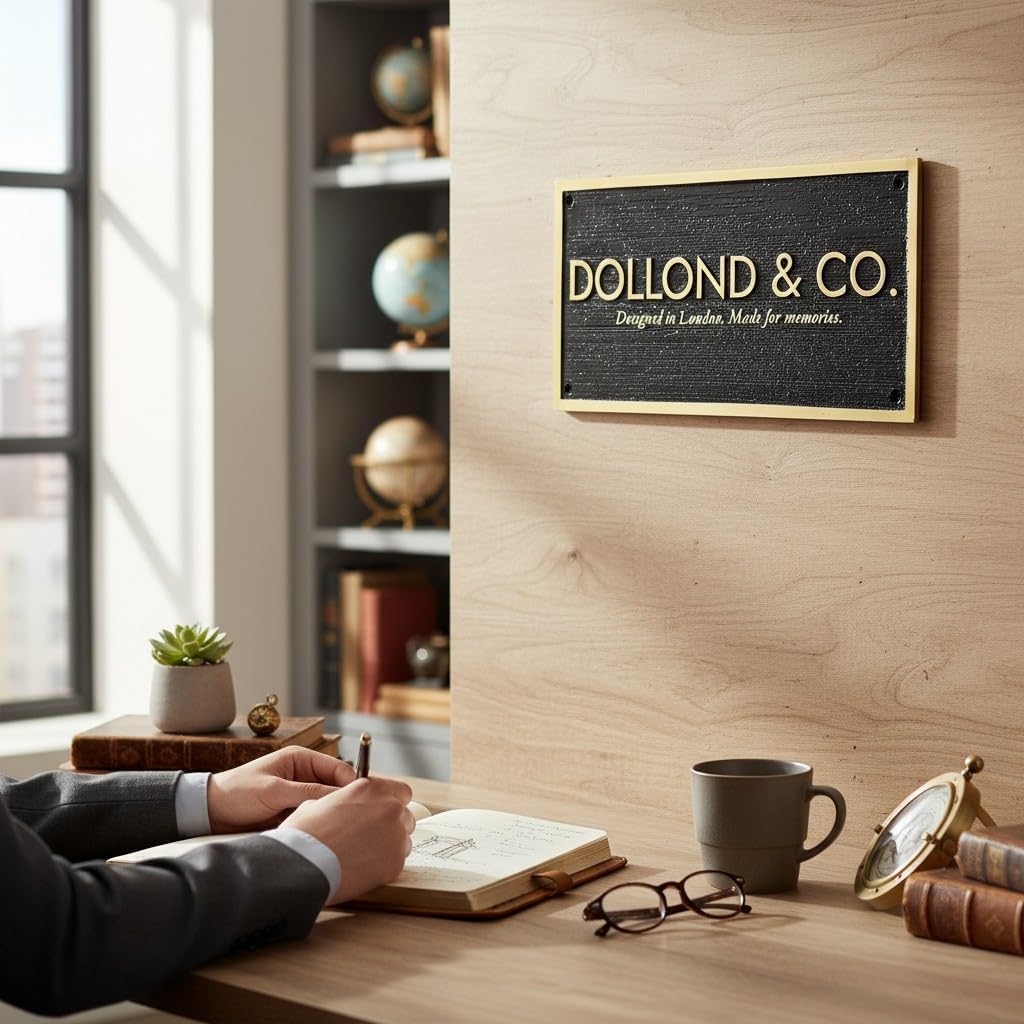 Personalized Bronze Engraved Brass Nameplate with Logo, Images & Custom Text, Indoor Outdoor Wall Mount Sign for Home, Office, Memorial & Special Occasion Gifts – Solid Brass Custom Plaque ( BRASS WITH BLACK)