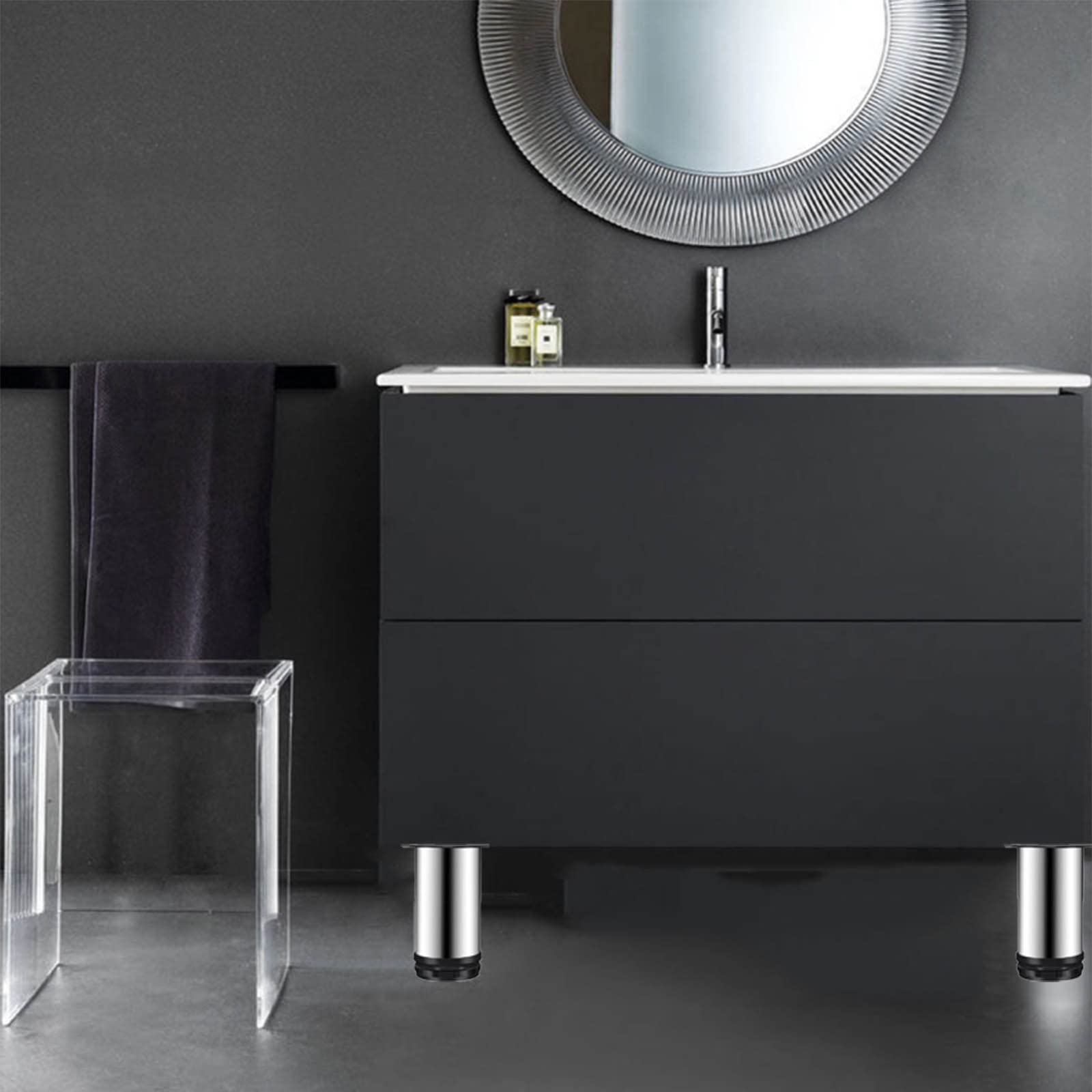 Patas de sofá Ajustables de Acero Inoxidable, Redondas y Plateadas, para Cama, Mesa de Centro, Armario de baño, 20 cm, Paquete de 4