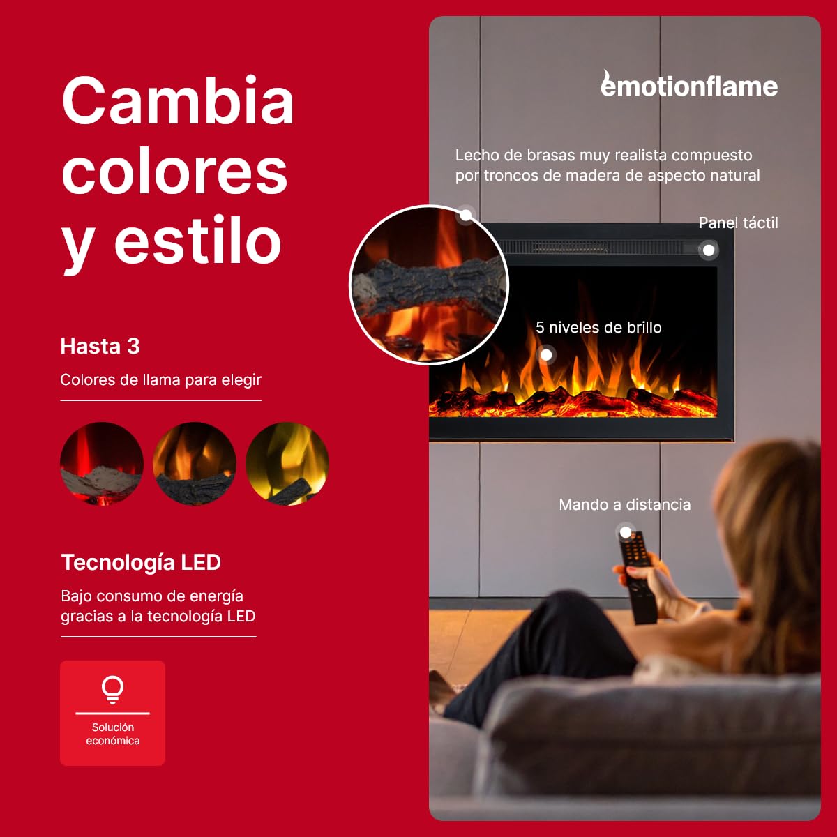 Infinity - Cartucho eléctrico para chimenea eléctrica, empotrable de alta calidad, 81 x 14 x 50 cm, chimenea LED con calefacción de 750/1500 W