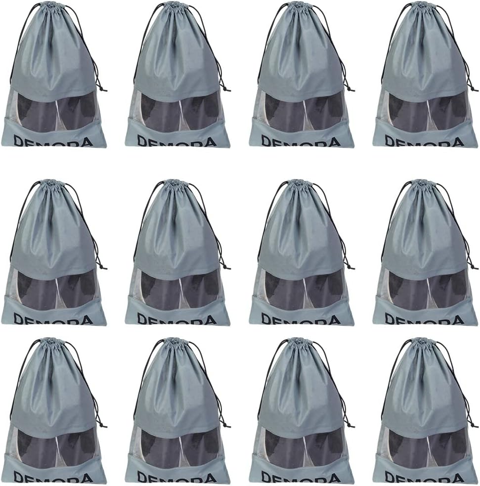 DemodaShoe Bags Covers Multipurpose Bag Drawstring Bag Pouch(Pack of 12) 12x18, Navy Blue,Black, Free size