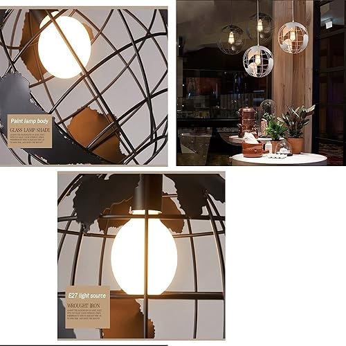 Miniatura 6 de Lámpara de techo de decoración artística, moderna lámpara de araña de cuerda nórdica, mapa del mundo blanco y negro, sala de estar, cafetería, bar,