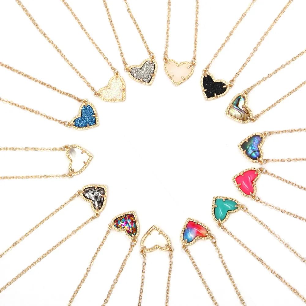 Collana for donna, collana in argento sterling 925 a forma di cuore con druzy for donna, collana geometrica in pietra rosa - collana con gioielli in resina con druzy, collana azzurra for regali di com