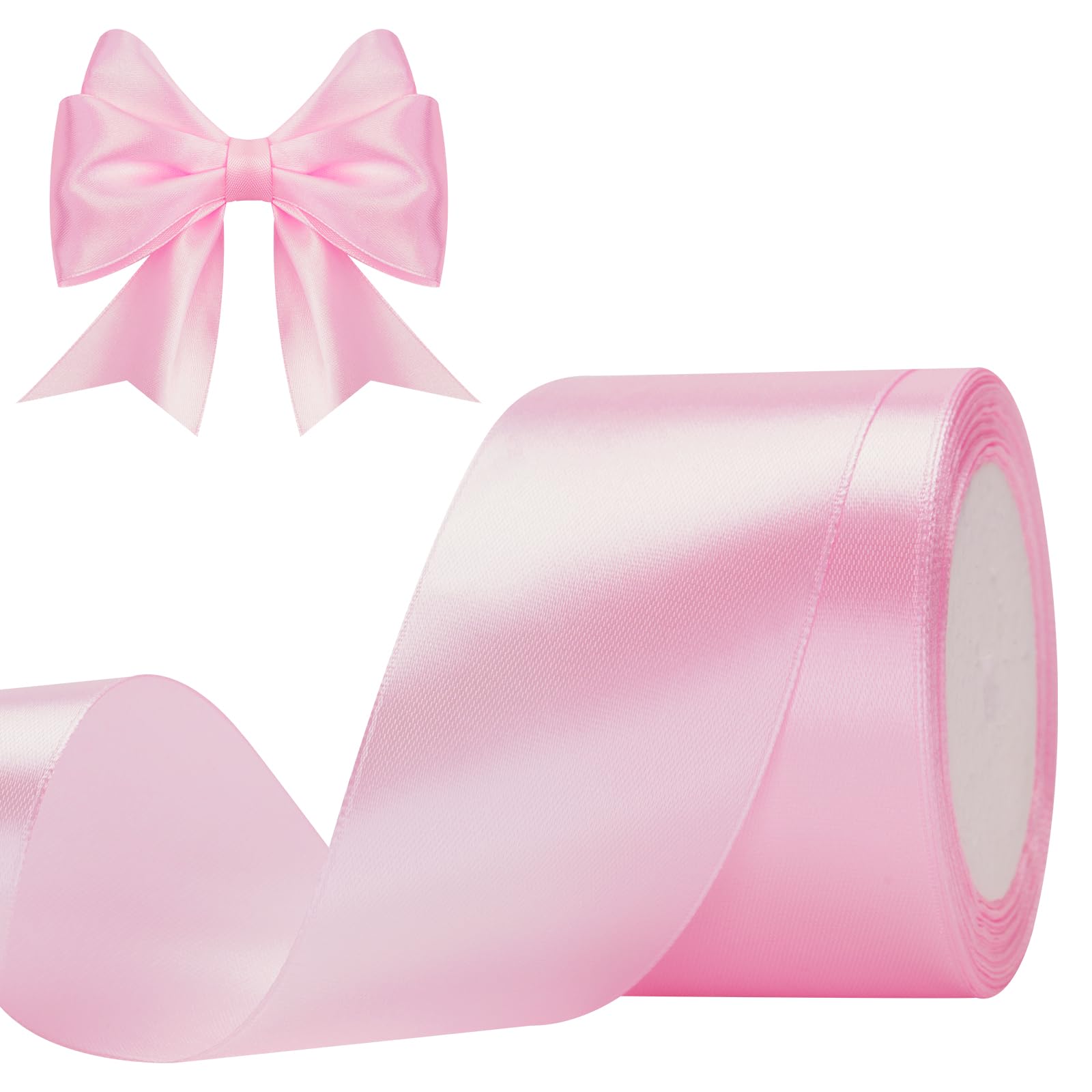 G2PLUS Pink Satin Ribbons 50mm: 22M Wide Fabric Ribbons for Gift Wrapping Crafting, Wedding Decoration, 50mm-22m-1pc