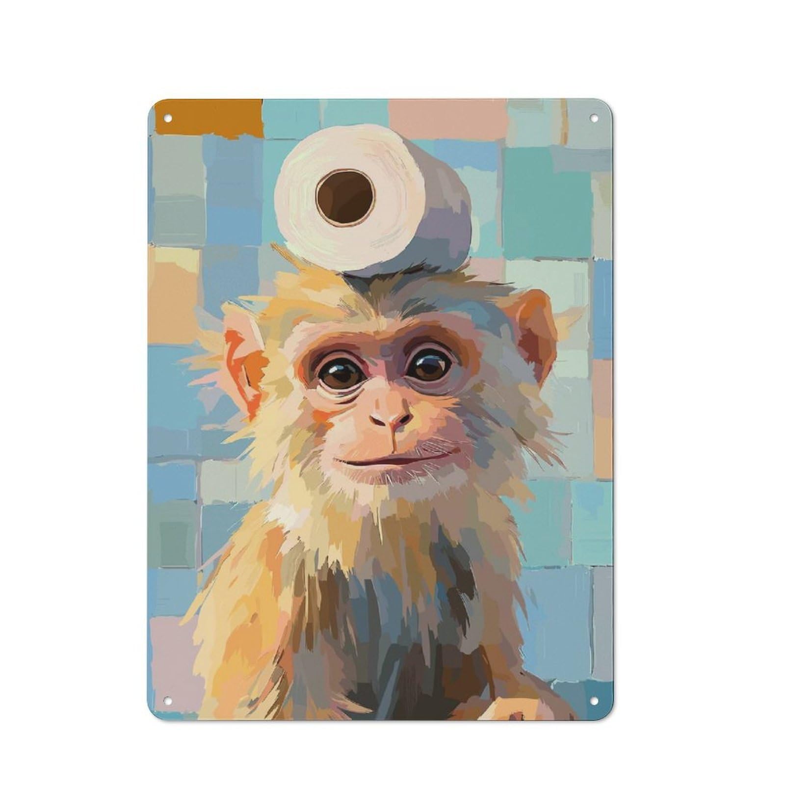 Junmoney Style-5 Monkey With Toilet Paper On Head Printed Metal Sign 40X30cm For Man Cave Or Games Room, Suited To Games Room Collectors
