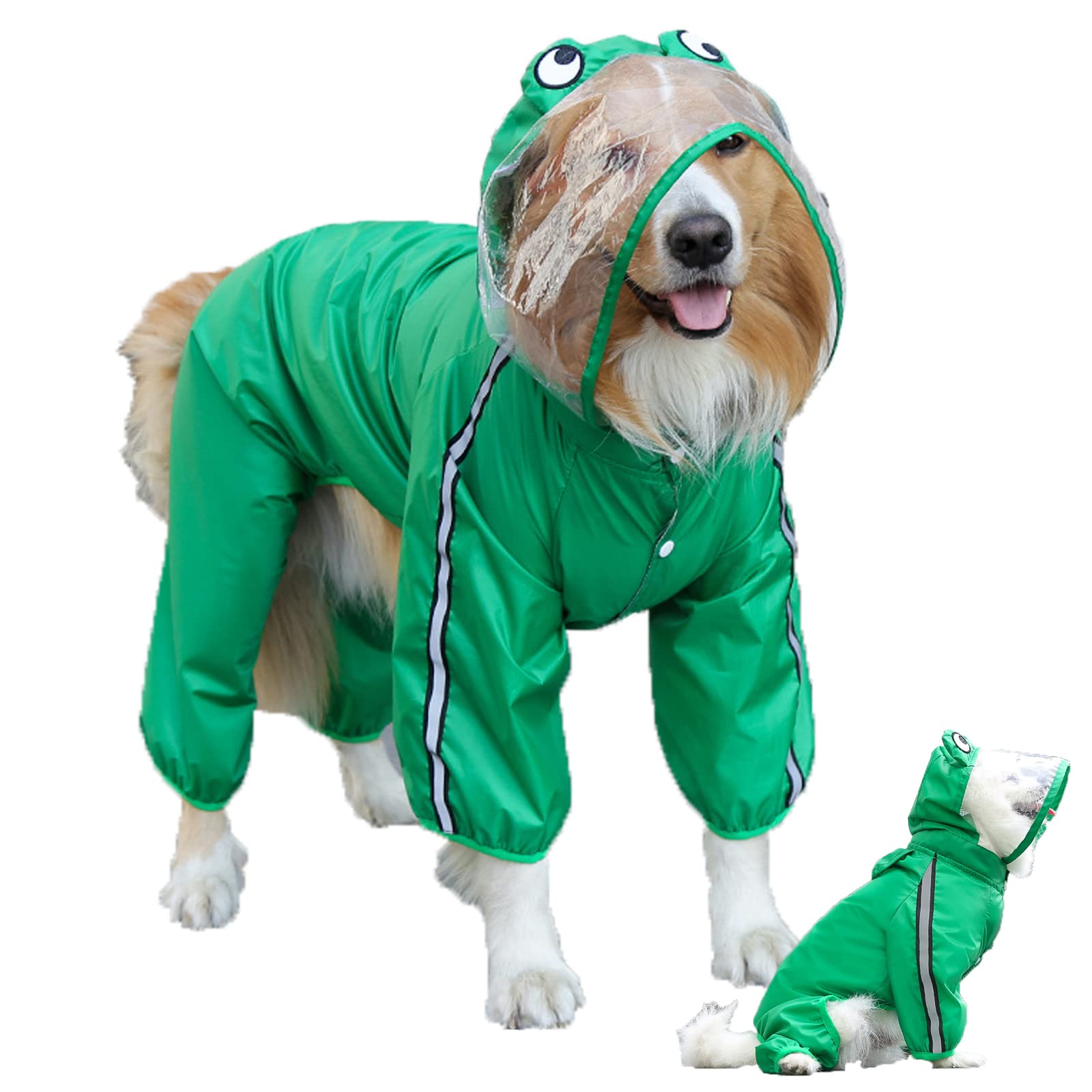 HMJGDHX Chubasquero para Perros, Poncho Transparente con Capucha, Transpirable para Perros pequeños, medianos y Grandes, Impermeable, Reflectante, Dinosaurio/Rana, Lindo Modelado