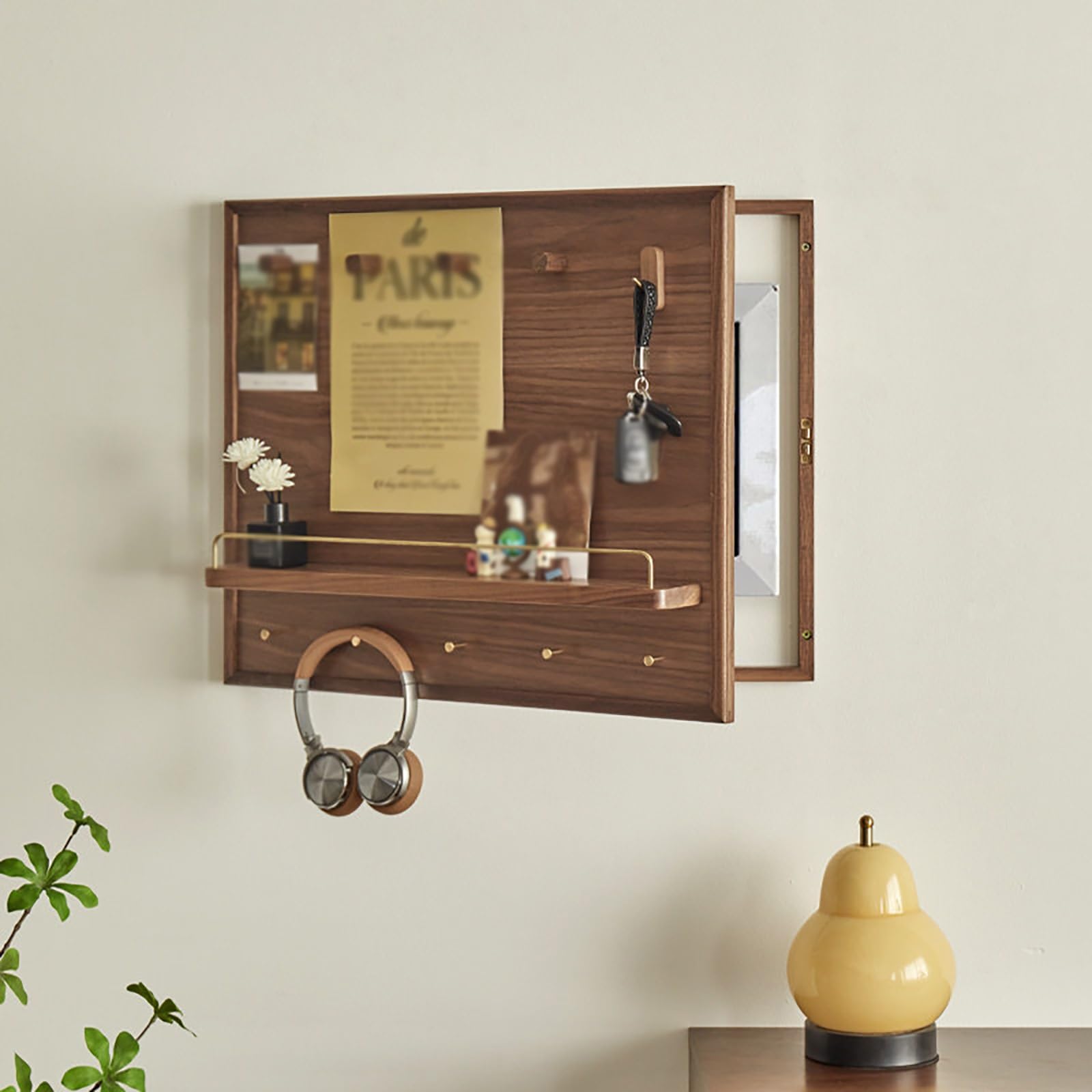 Copertura decorativa quadro elettrico in noce massivo con mensola portaoggetti, copri contatore facile installazione per soggiorno, ufficio e uso domestico(17.7 * 13.8in)