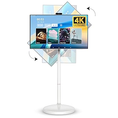 32 Inch 4K Smart Portable TV Monitor, Qualcomm Snapdragon 665 CPU, Built-in 20000mAh Battery, 8+128GB, Android OS, Rolling Touch Screen Monitor on Wheels, Air Remote Mouse, with 5MP Webcam