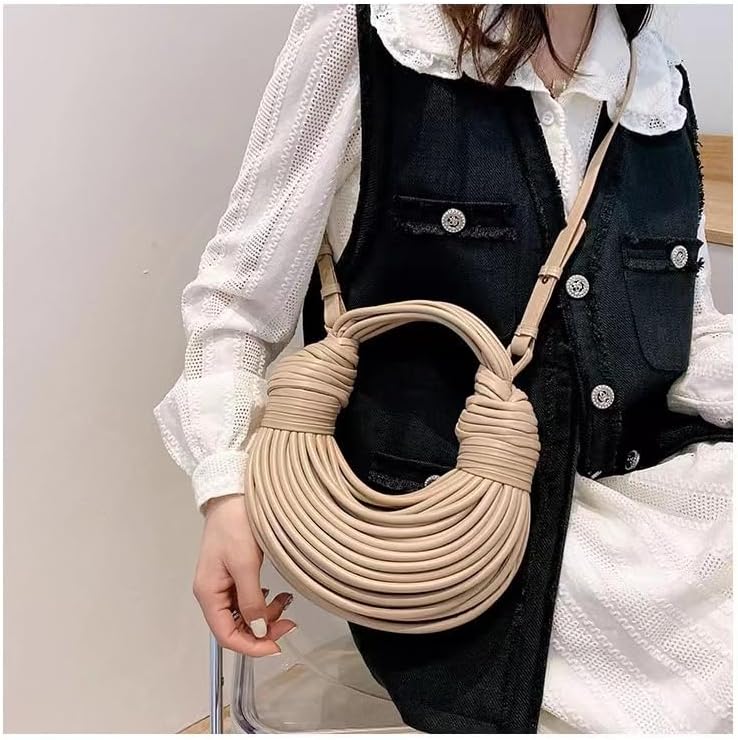 Miniatura 5 de Creative Noodle Bag,Ladies Woven Handbag Shoulder Underarm Bag for Women Shoulder Bags PU Material Shoulder Messenger Bag (Khaki)
