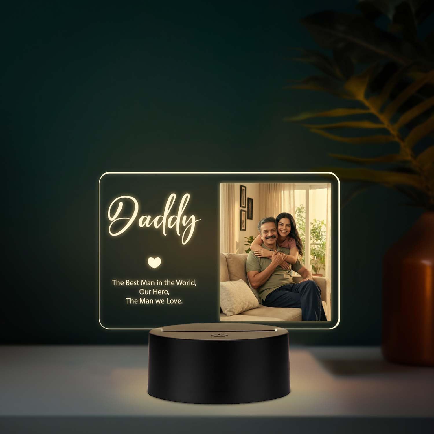 Personalized Photo Frame LED Lamp | Warm White Light Fathers Day Gift for Papa & Grandpaa | Dad Room Decor Light Birthday Gift for Dad (Best Man in the World)-picture-11