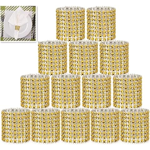 SYZOW 100pcs Rhinestone Napkin Rings, Golden Napkin Rings Buckles for Table Decorations, Wedding, Dinner,Party, DIY Decoration Cover