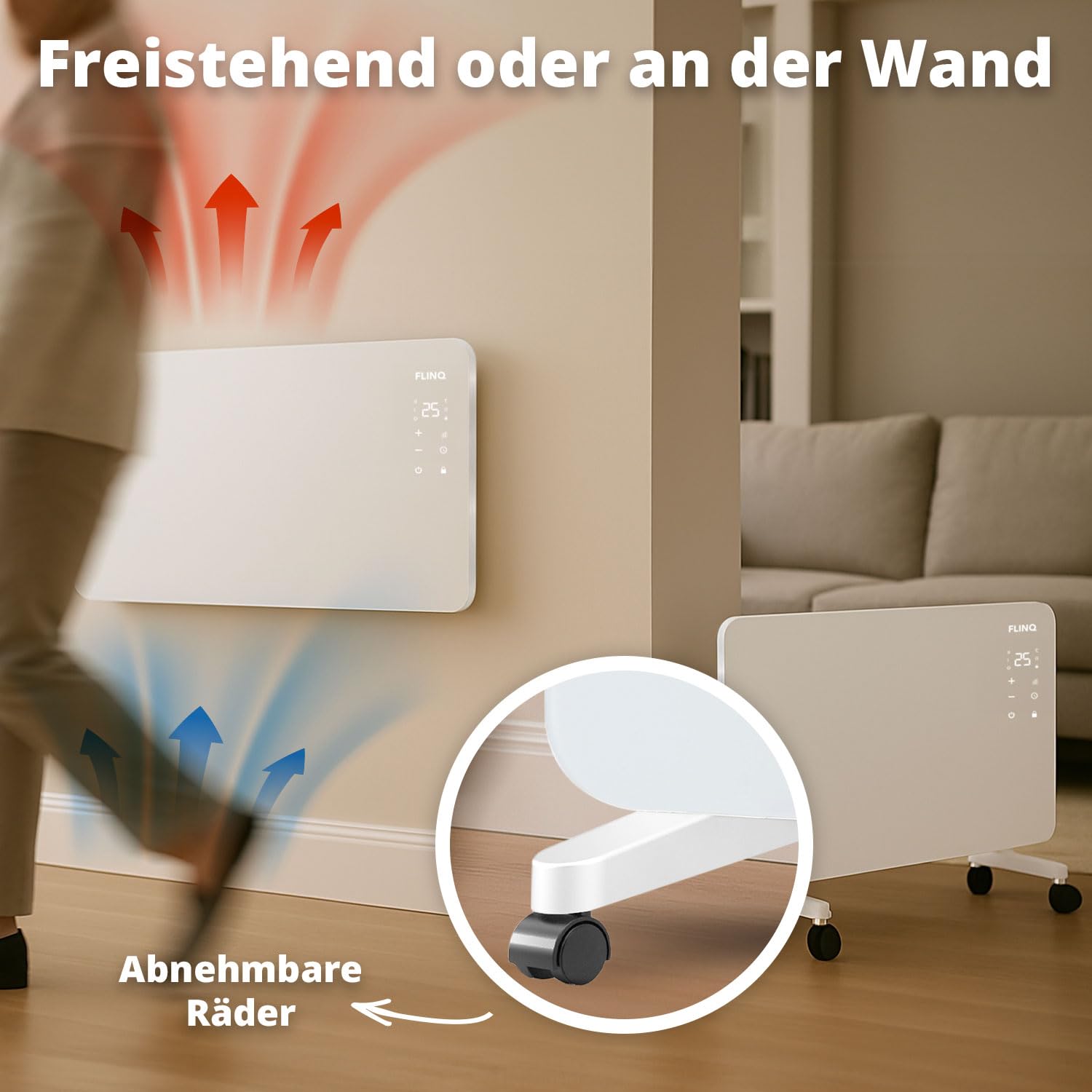 FlinQ Smart Konvektor Heizung 2000W - 96 x 46 x 13 cm - Weiß