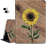 Case for All New Kindle Fire 7 Tablet (9th/7th/5th Generation, 2019/2017/2015 Release), Dikoer Smart Series Adjustable Stand Protection Cover [Auto Sleep/Wake] +2 Pack Camera Cover, Wood Sunflower