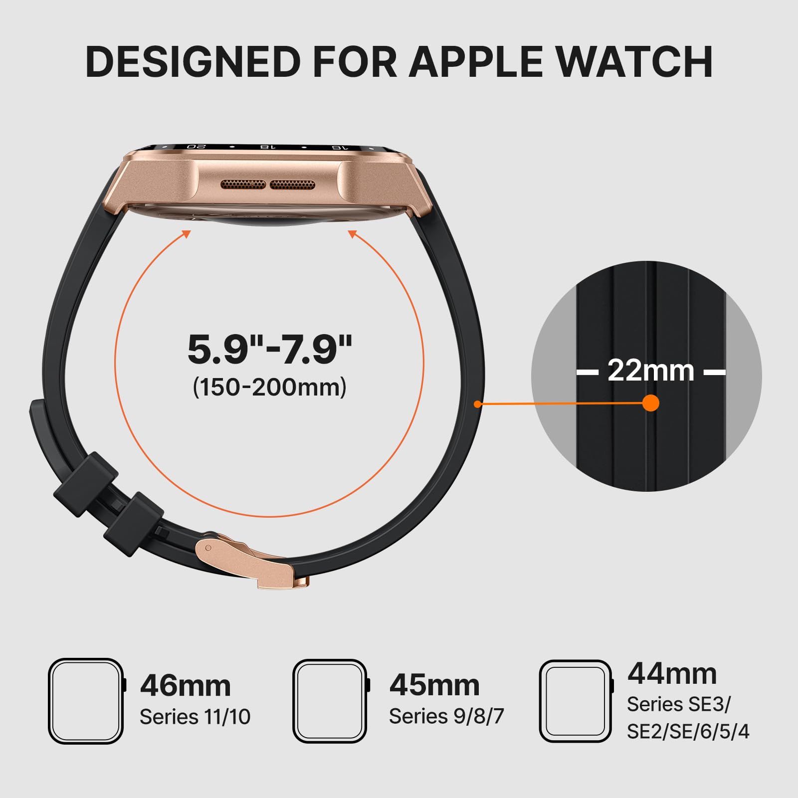 Bandletic Metallgehäuse Hülle mit Armband kompatibel mit Apple Watch 44mm SE3 SE2 SE 6 5 4, Robuste Sport Schutzhülle für iWatch Series 44mm, Silikon Ersatzarmbänder mit Metallgehäuse für Herren