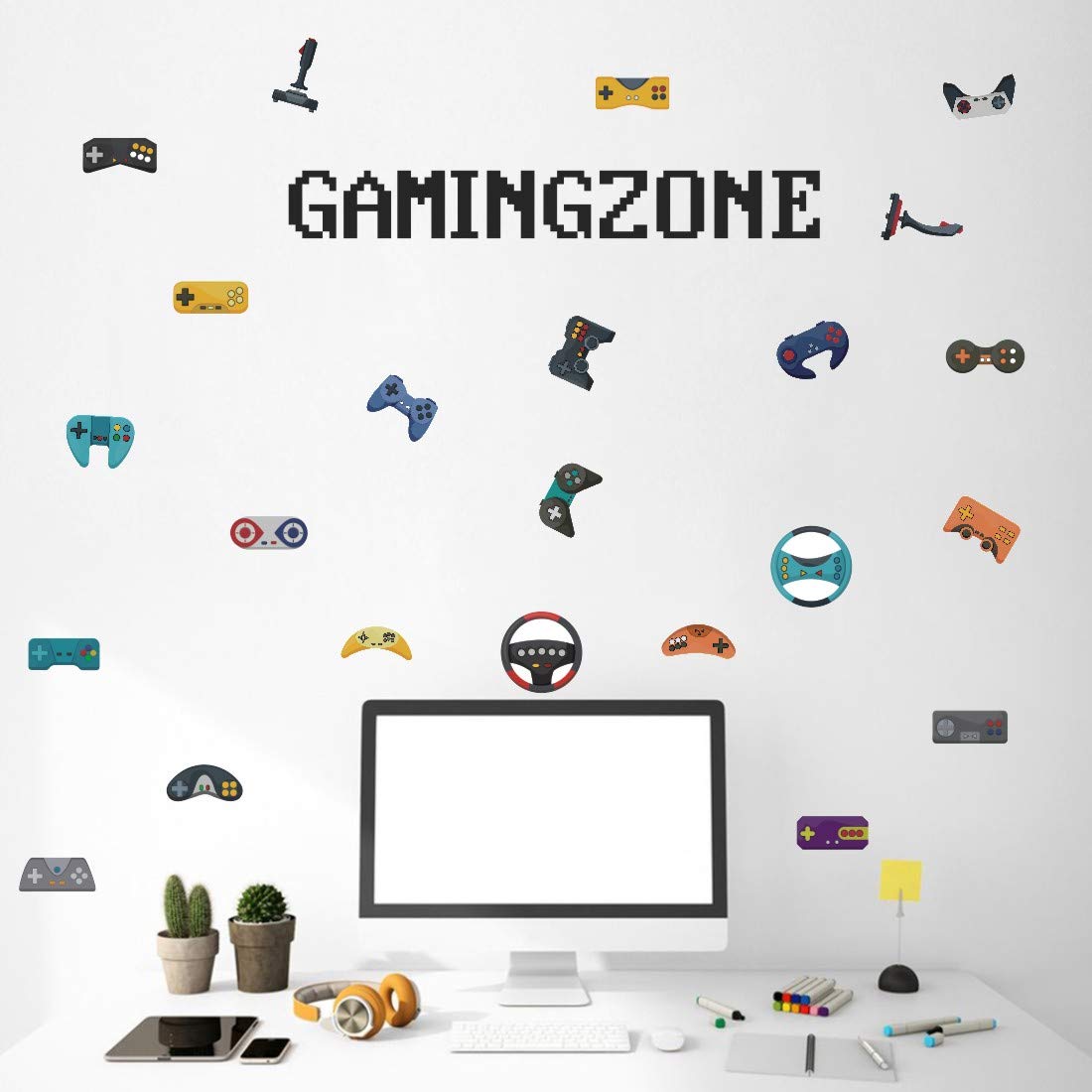 KAIRNE Gaming Zone Wall Decal, Video Game Sticker(36pcs),Game Wallpaper