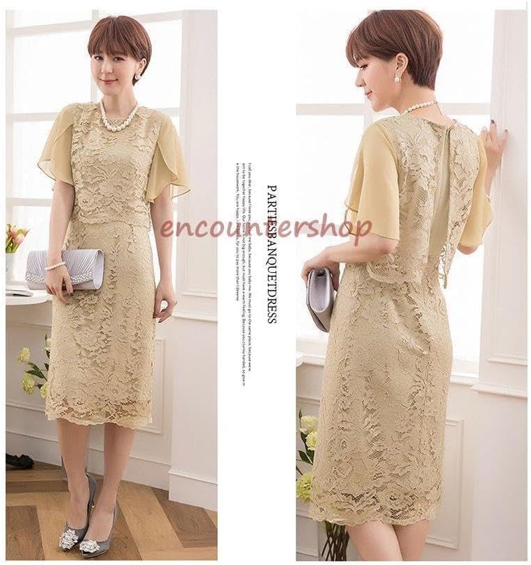 パーティードレス ワンピース 袖あり フォーマルドレス 膝丈 半袖 お呼ばれ 結婚式 パーティー 20代 30代 40代 パーティー