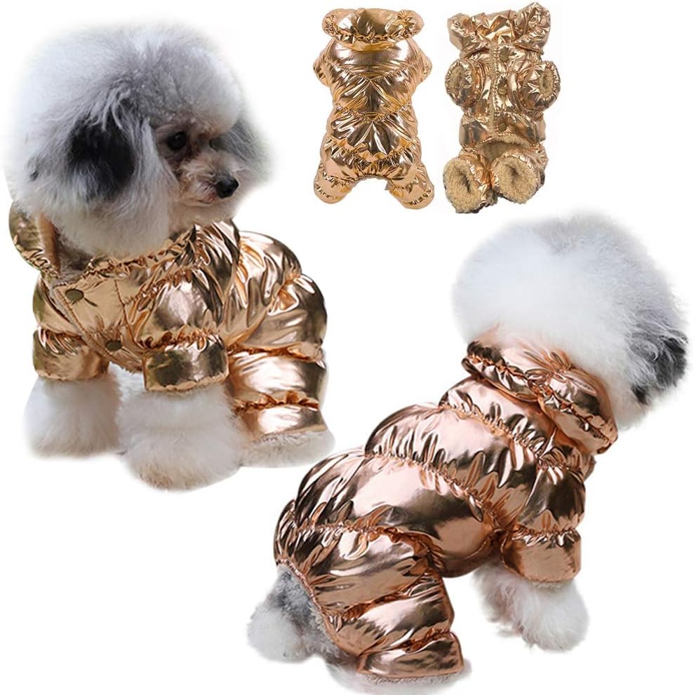 SunteeLong Winter Puppy Dog Coat Waterproof Windproof Dog Clothes Cold Weather Dog Snowsuit Warm Fleece Dog Apparel for Dog Jacket for Small Dogs Gold L