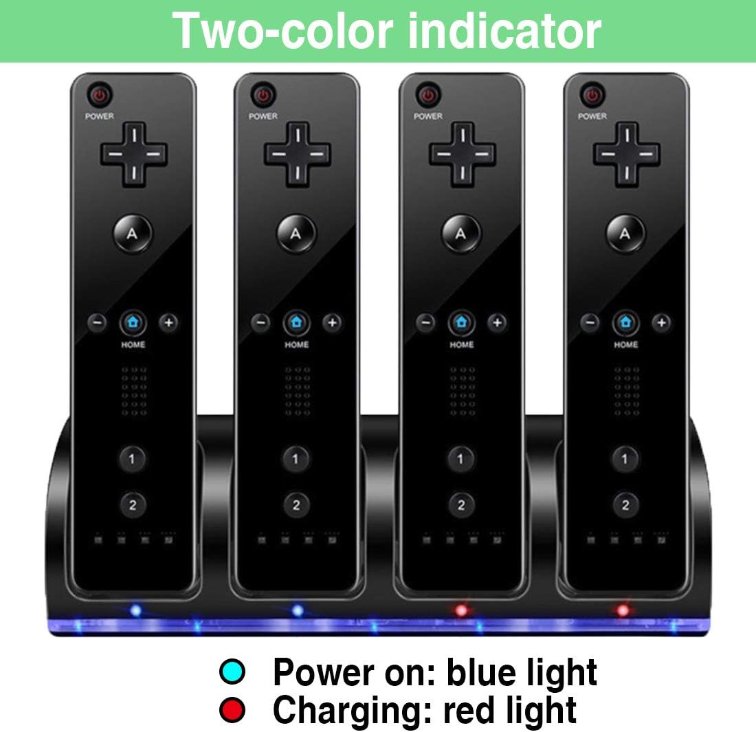 Liphontcta 4 Pcs 2800mAh Rechargeable Cells for Wii, 4 in 1 Wii Charging Dock Station for Wii Remote N-Switch Accessory for Wii/Wii U Controller(Black)