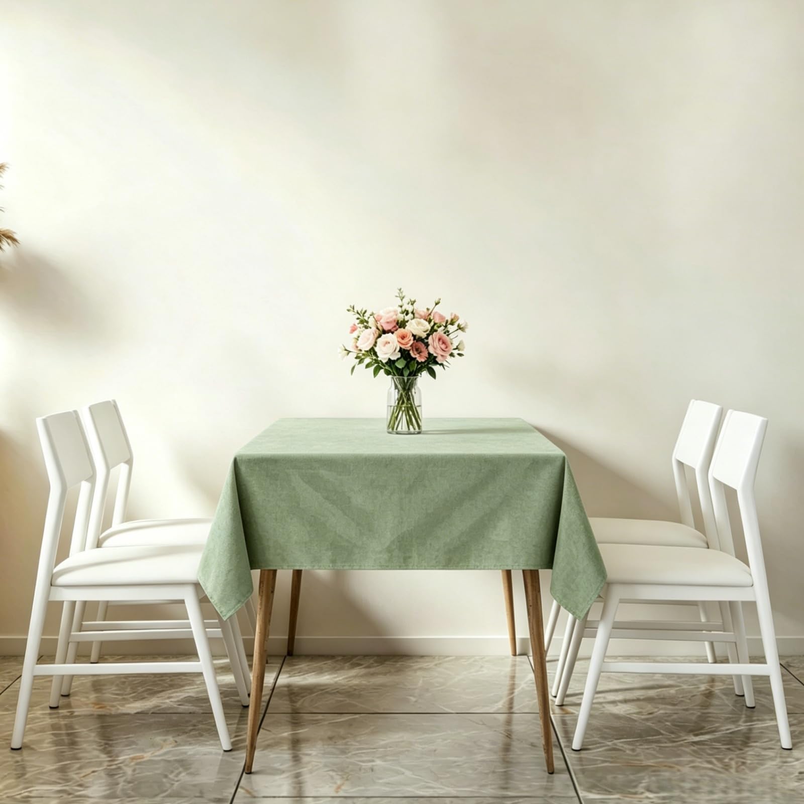 LIHUANE Rectangle Tablecloth 135 x 160 cm Faux Linen Solid Colour Faux Linen Tablecloth Wipe Clean Washable Polyester for Rectangle Tables, Green