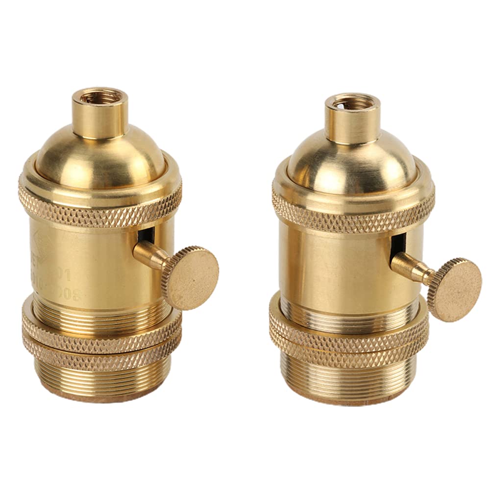 Superdream Brass Screw Thread DIY Light Socket Vintage Copper Edison Retro Pendant Lamp Holder for E26 E27 Light Bulbs, with Golden Key Switch Multi-Function Socket (2 Pack)-image-35