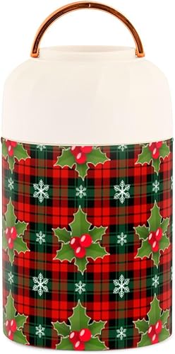 Miniatura 2 de Christmas Evergreen Plaid Food Jar with Spoon Stainless Steel Vacuum Insulated Food Container 17 oz Food Flask for Adults