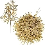 15 Pcs Gold Glitter Artificial Cedar Sprigs Picks Faux Cedar Branches Stems Christmas Tree Picks Sprays 15.4' H for Gold Christmas Tree Wreath Wedding Bouquet Winter Seasonal Holiday Decoration