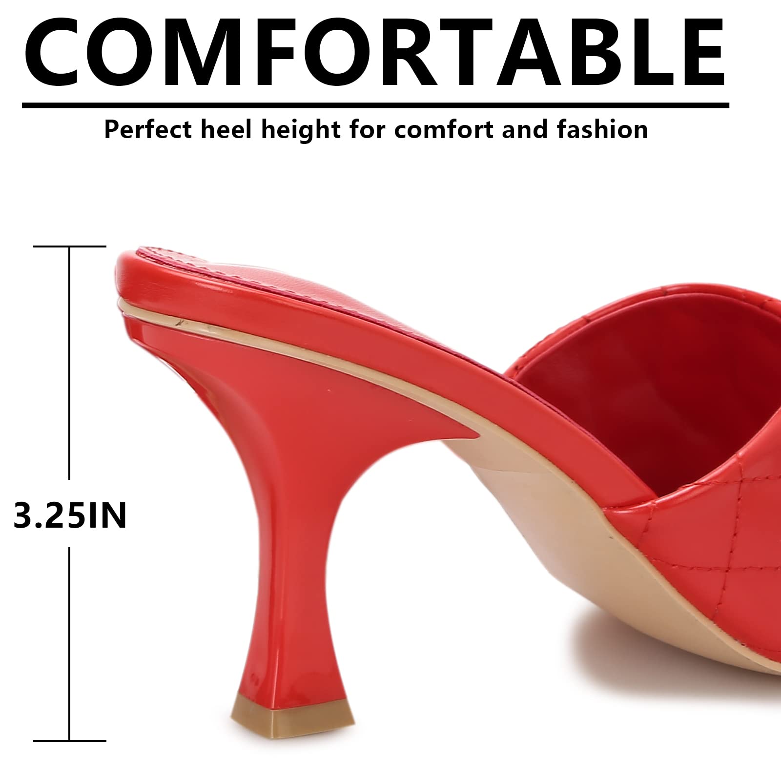 WSKEISP Women's Heels Mules Quilted Slip On Heeled Sandals Square Open Toe Backless Fashion Sexy Dress Wedding High Heel Slippers Stiletto Slides